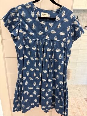 NWT Mirth Blue Printed Mini Dress with Flutter Sleeves